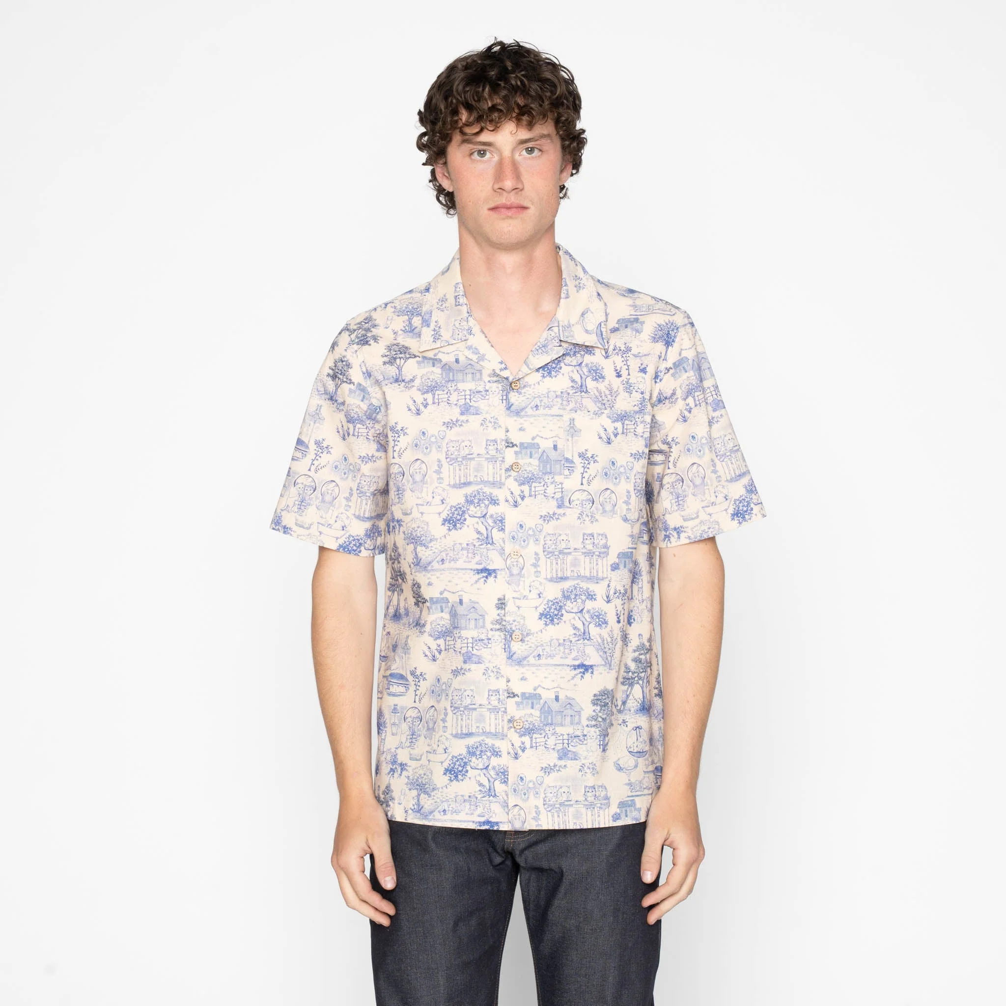 Aloha Shirt - Linen Cats - Blue - Image 2