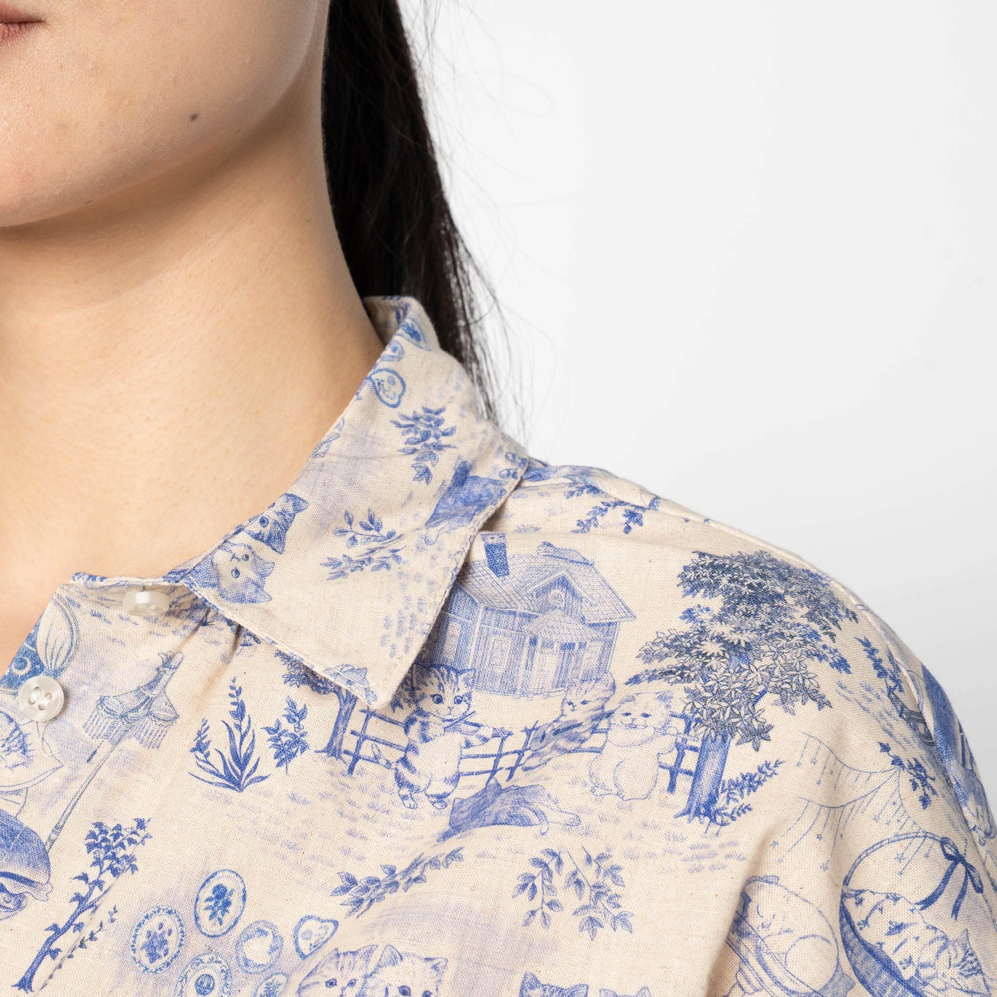 Billie Shirt - Linen Cats - Blue - Image 5
