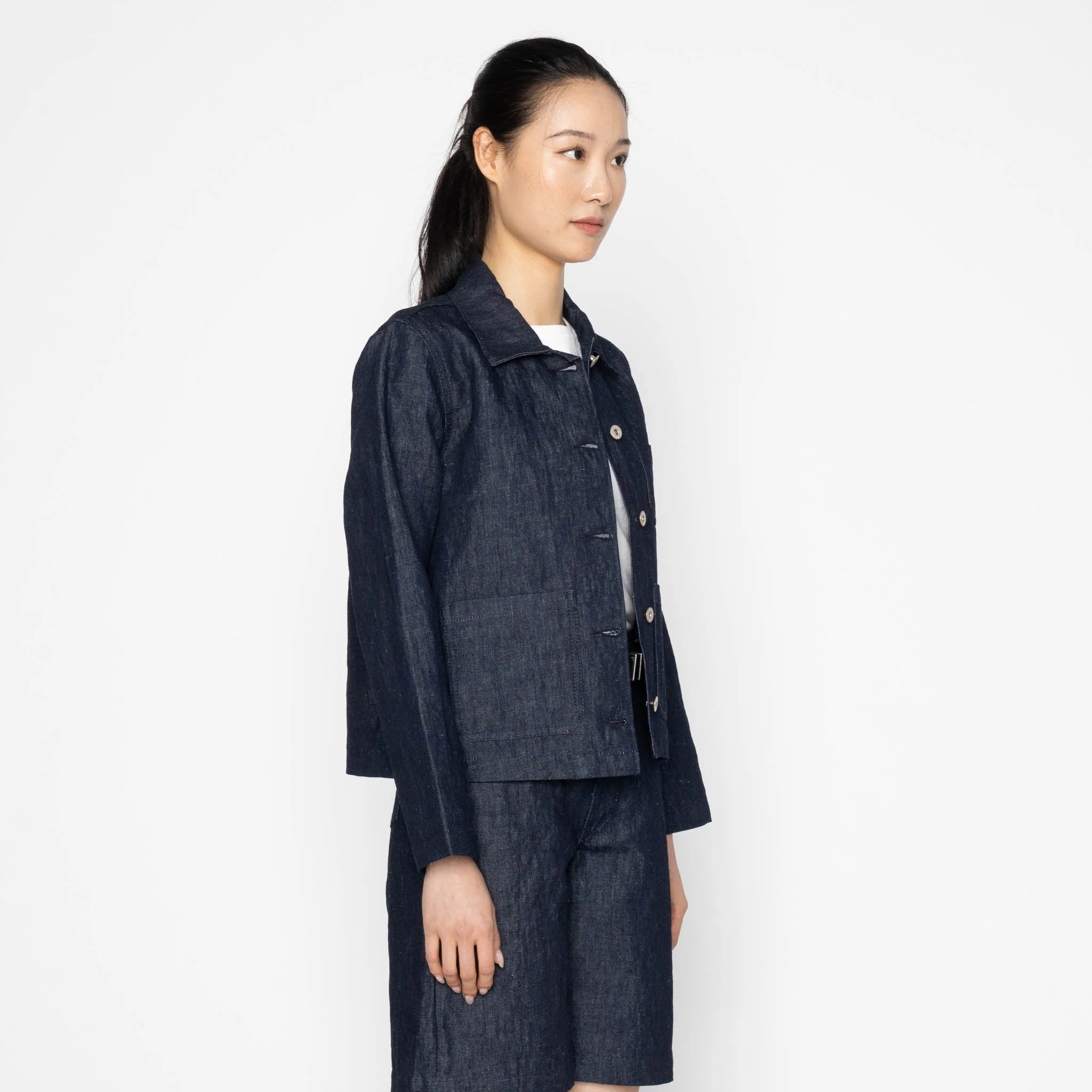 Gracie Jacket - Linen Blend Denim - Indigo - Image 3