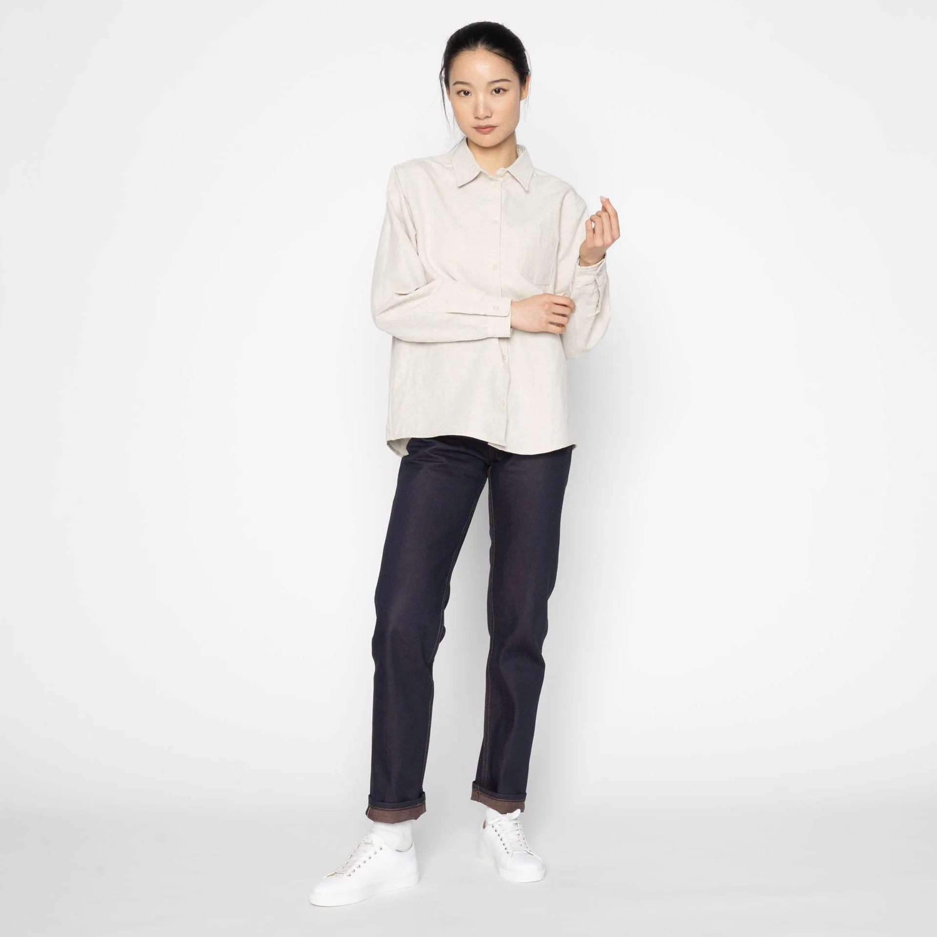 Judy Shirt - Linen Blend Denim - Ecru - Image 7