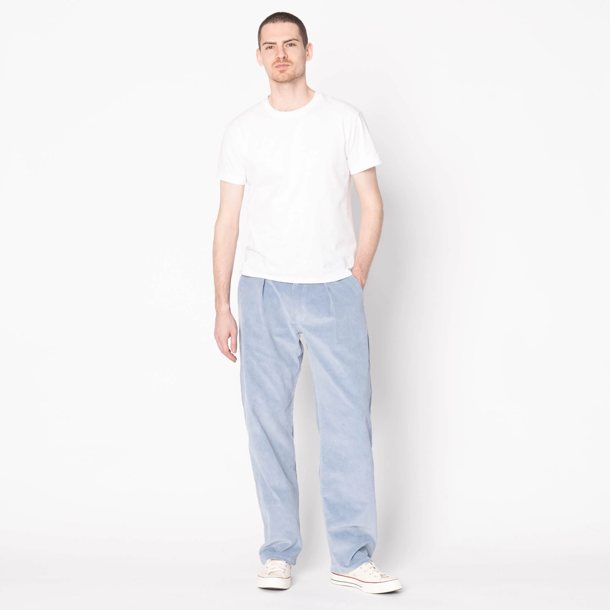 Pleated Trouser - Faded Corduroy Organic - Pale Indigo - Image 7