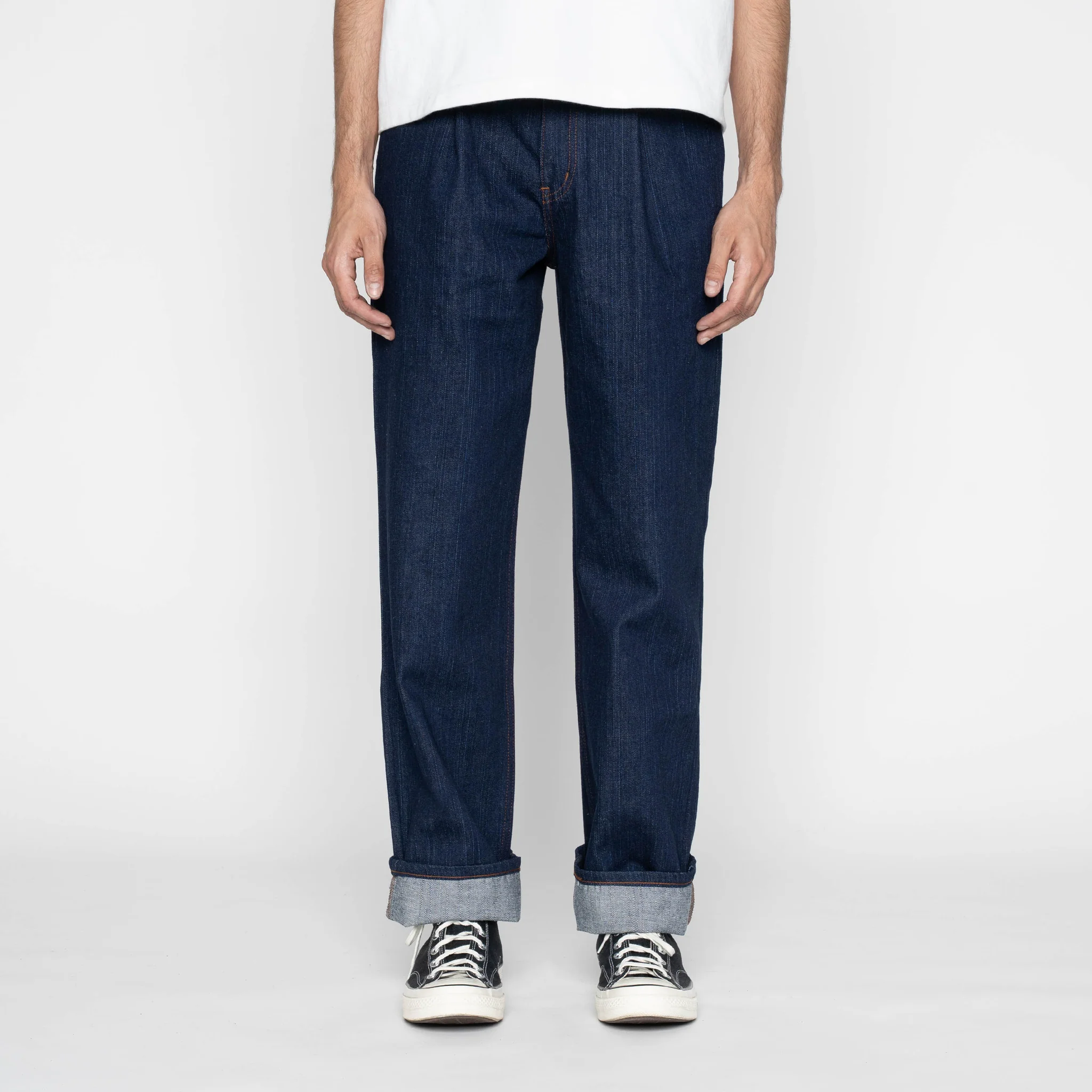 Pleated Trouser   -   Vertical Slub Denim - Image 2