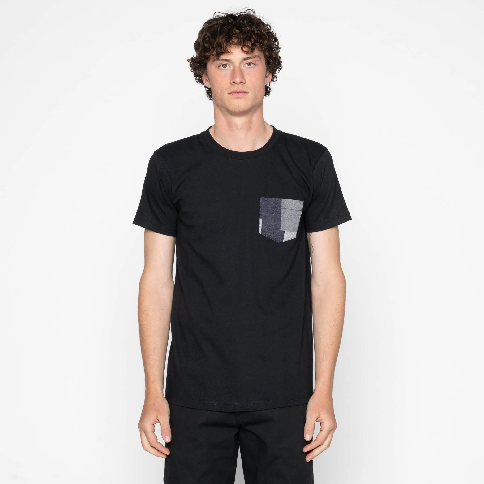 Pocket Tee - Black + Indigo Jacquard - Indigo - Image 2