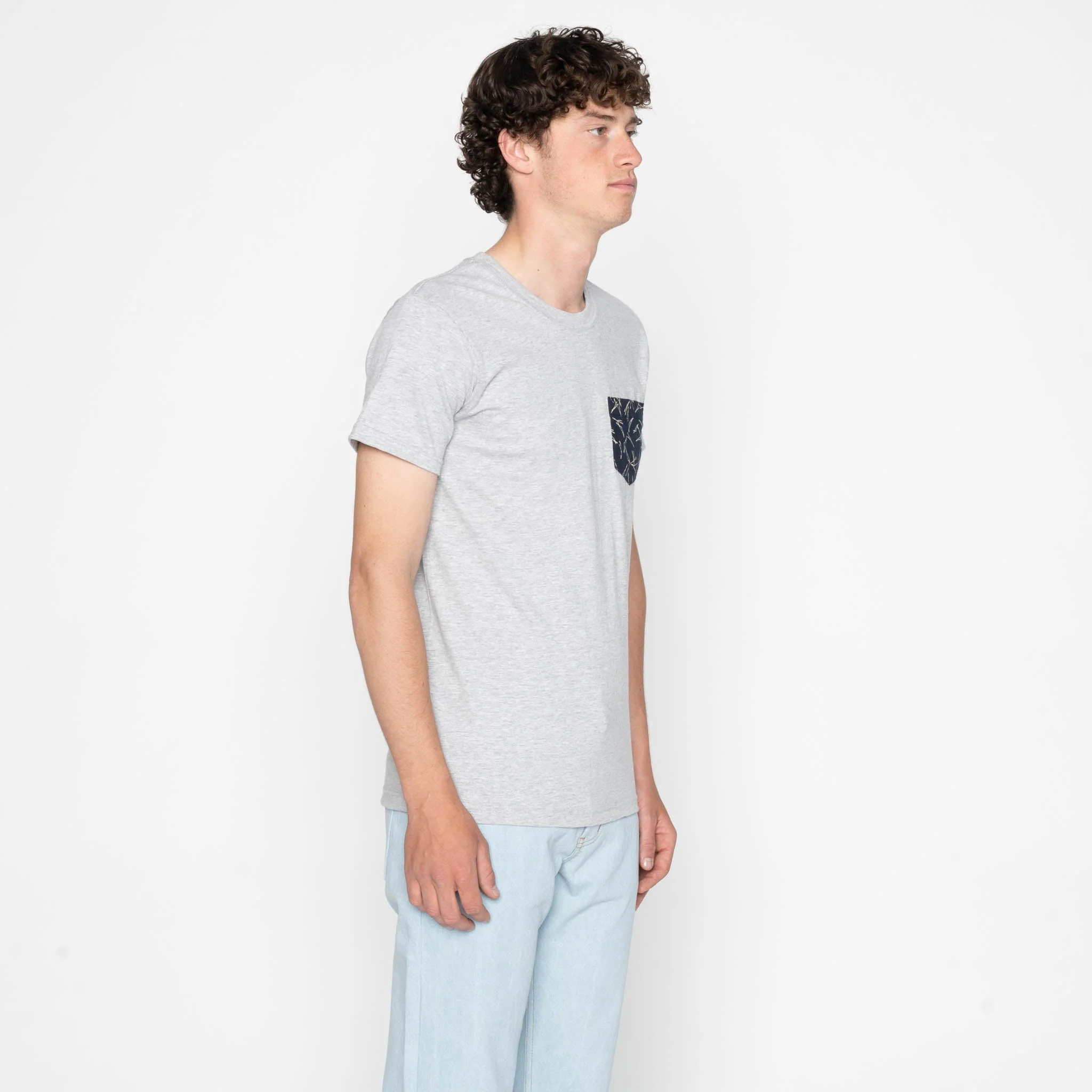 Pocket Tee - Heather Grey + Matsuba Pine Needles  - Indigo - Image 3