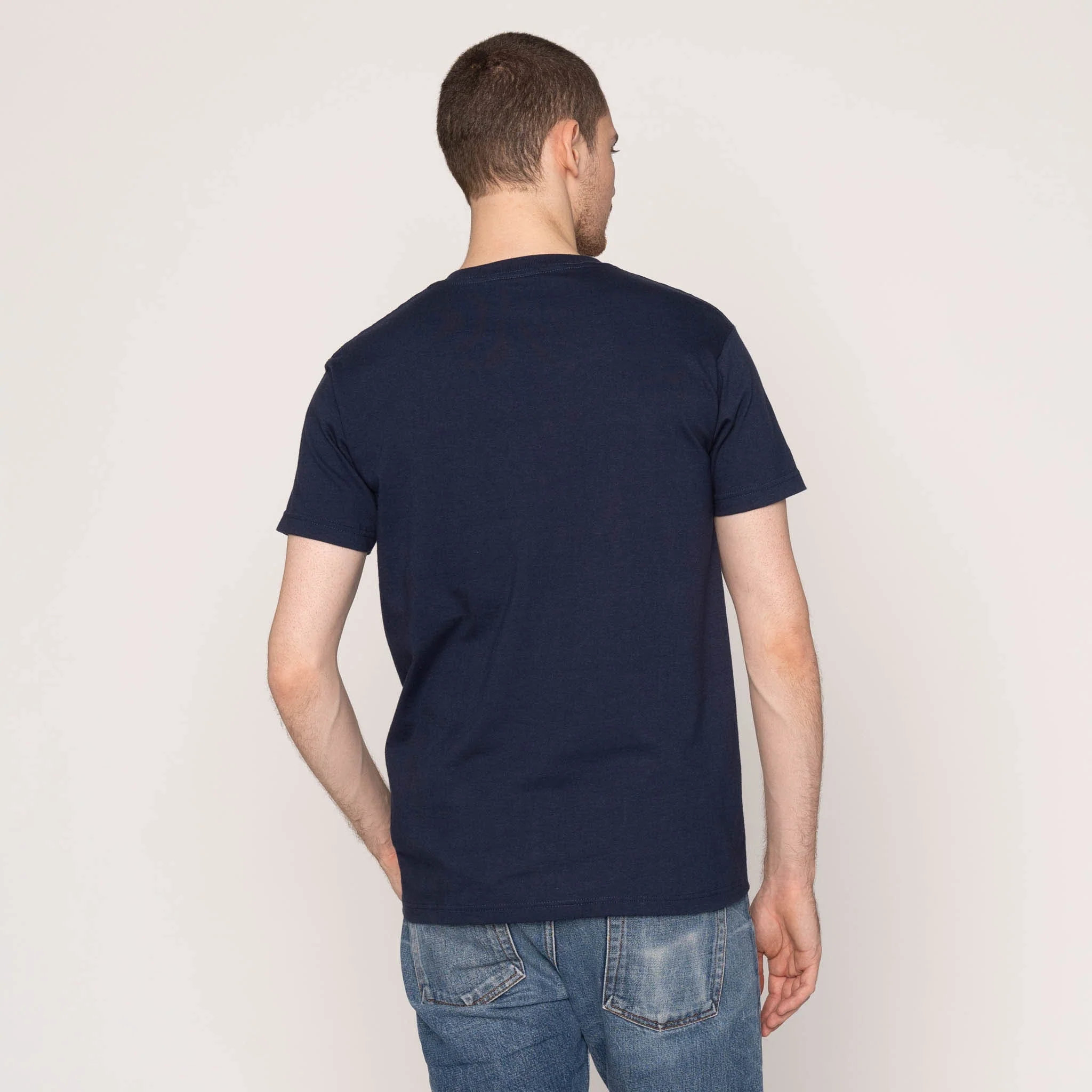 Pocket Tee - Navy - Linen Cats - Blue - Image 4
