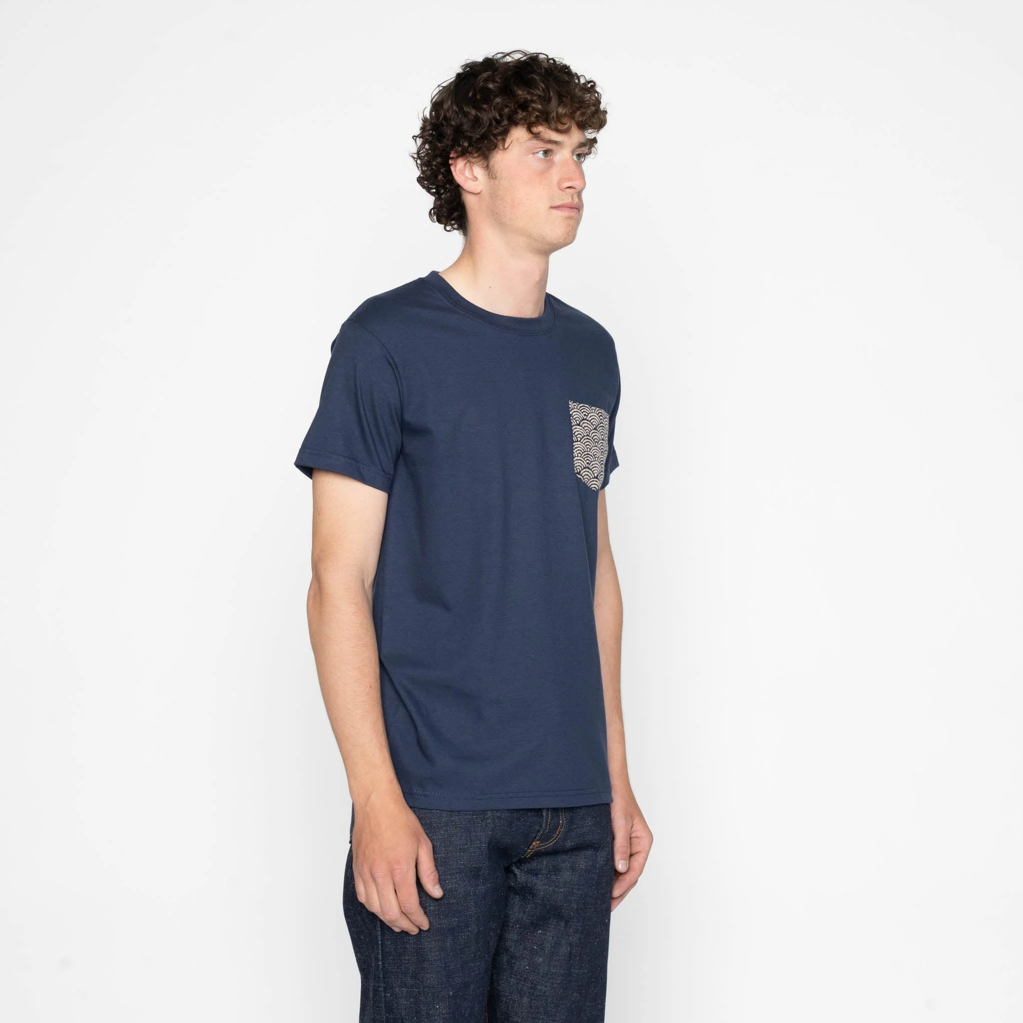 Pocket Tee - Navy + Seigaiha Waves - Indigo - Image 3