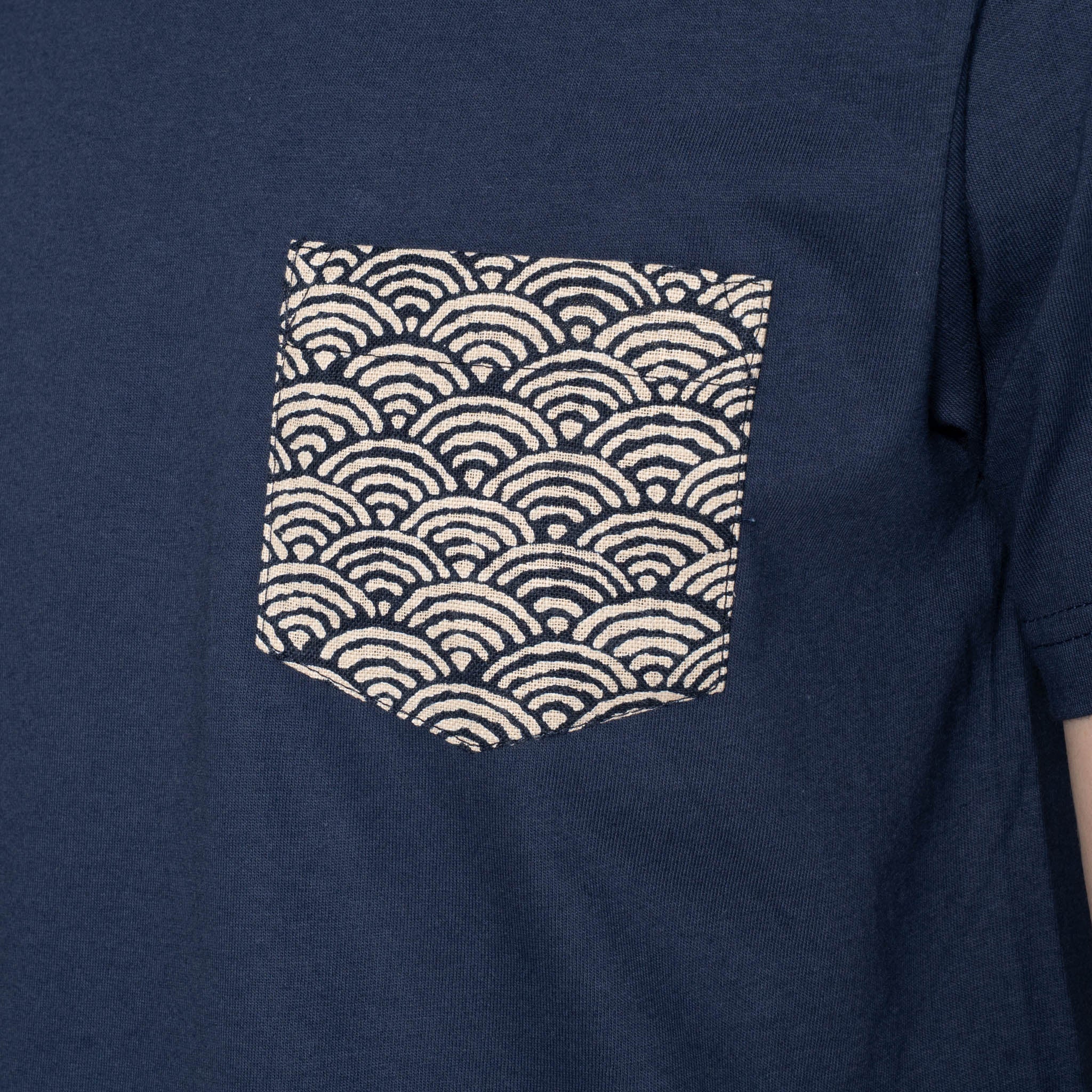 Pocket Tee - Navy + Seigaiha Waves - Indigo - Image 5