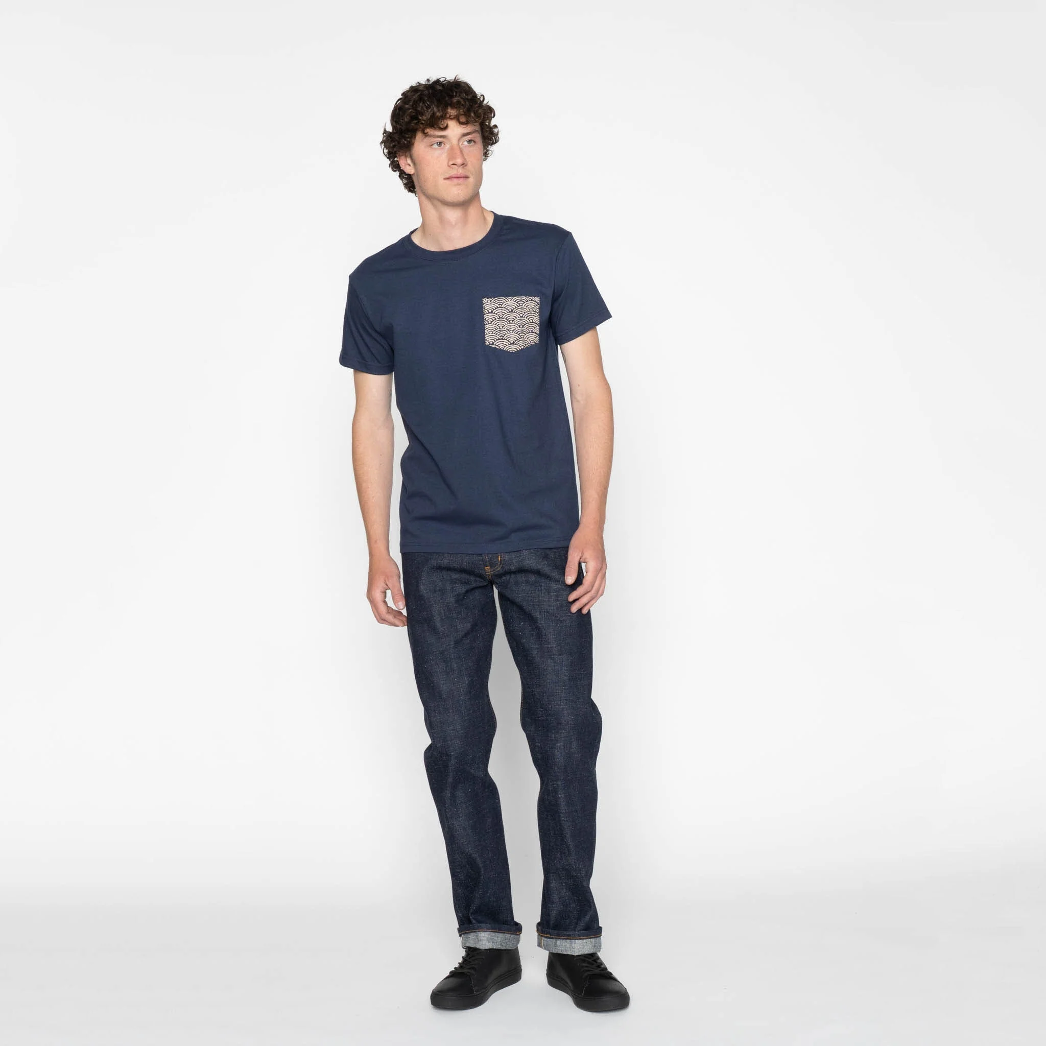 Pocket Tee - Navy + Seigaiha Waves - Indigo - Image 6