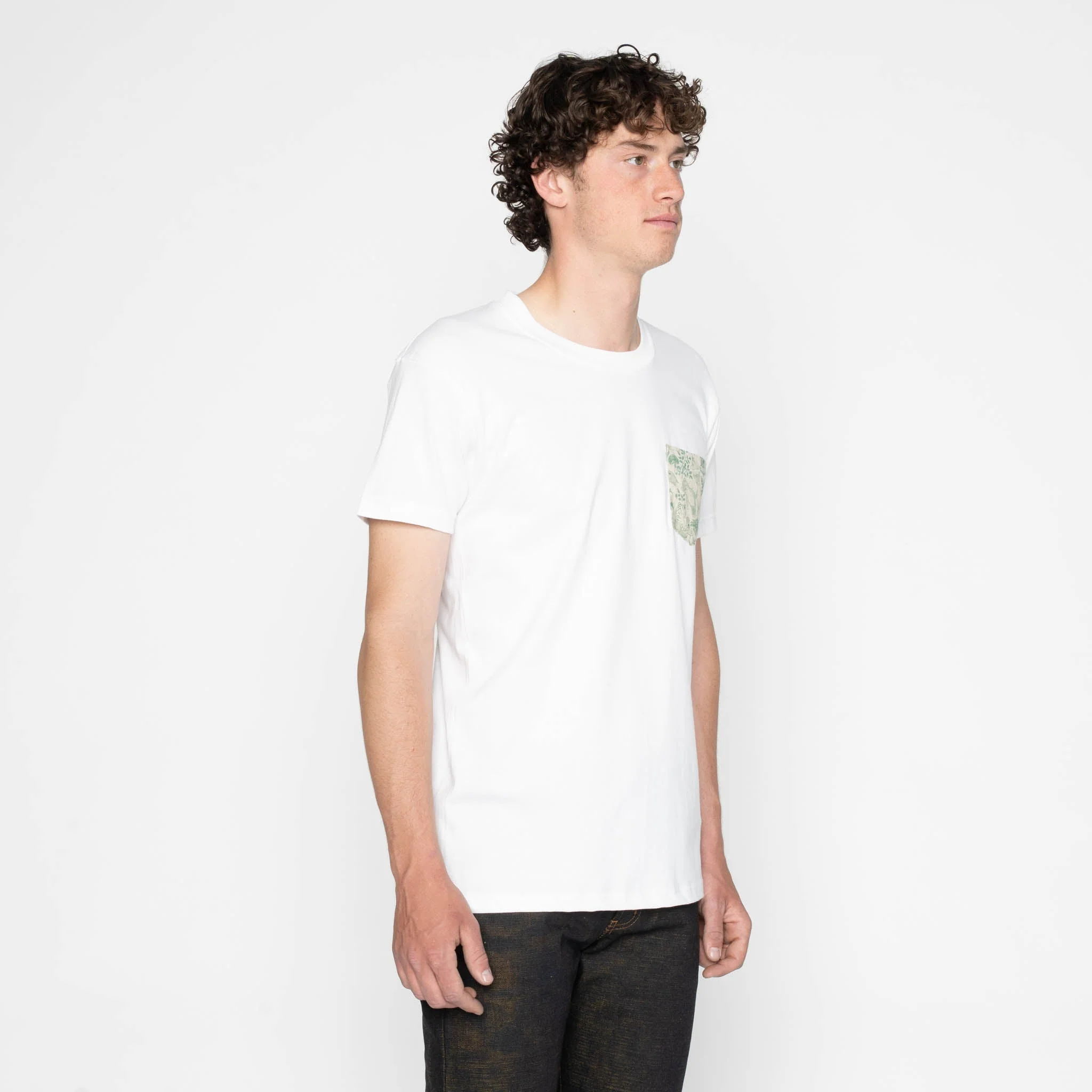 Pocket Tee - White + Linen Animals -  Green - Image 3