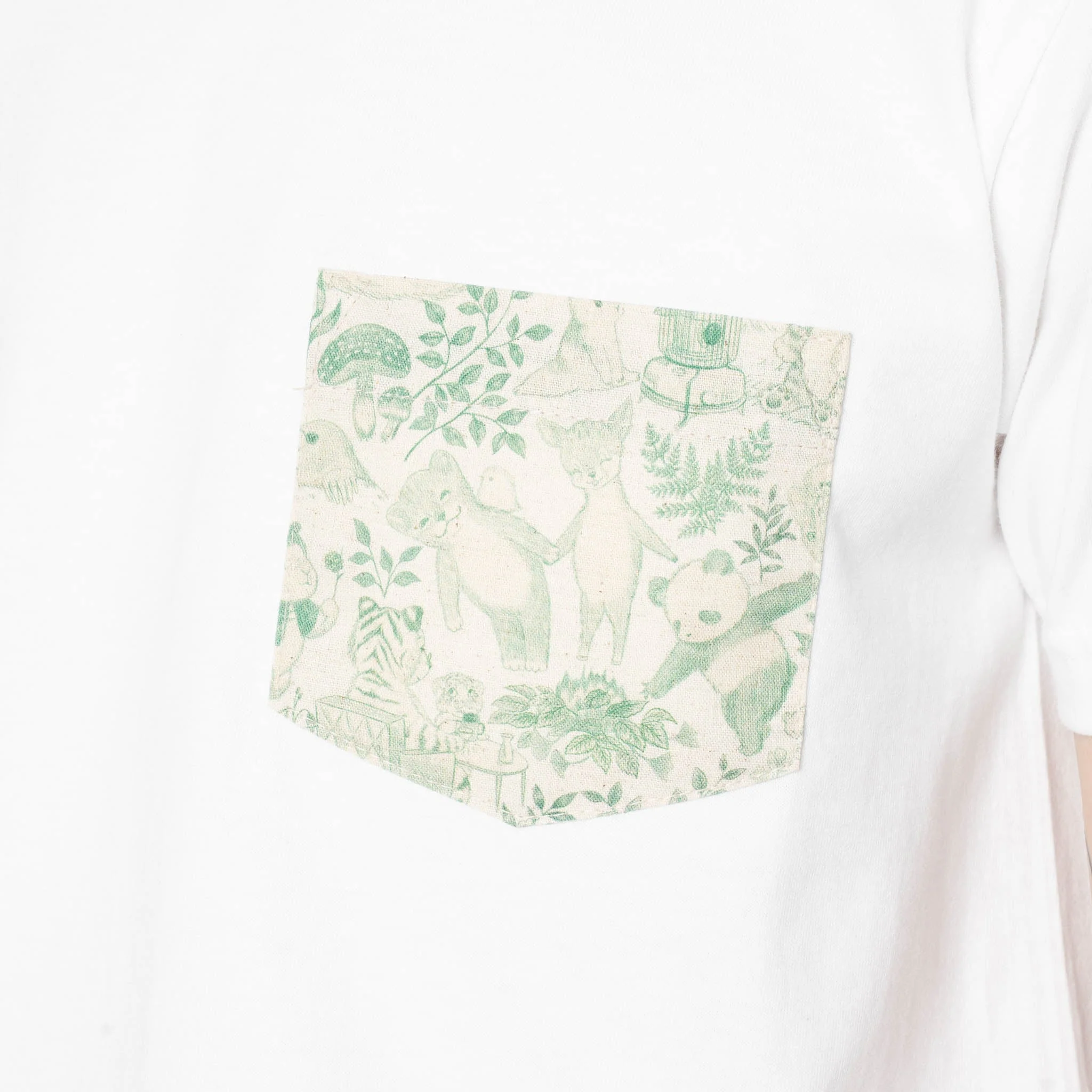 Pocket Tee - White + Linen Animals -  Green - Image 5