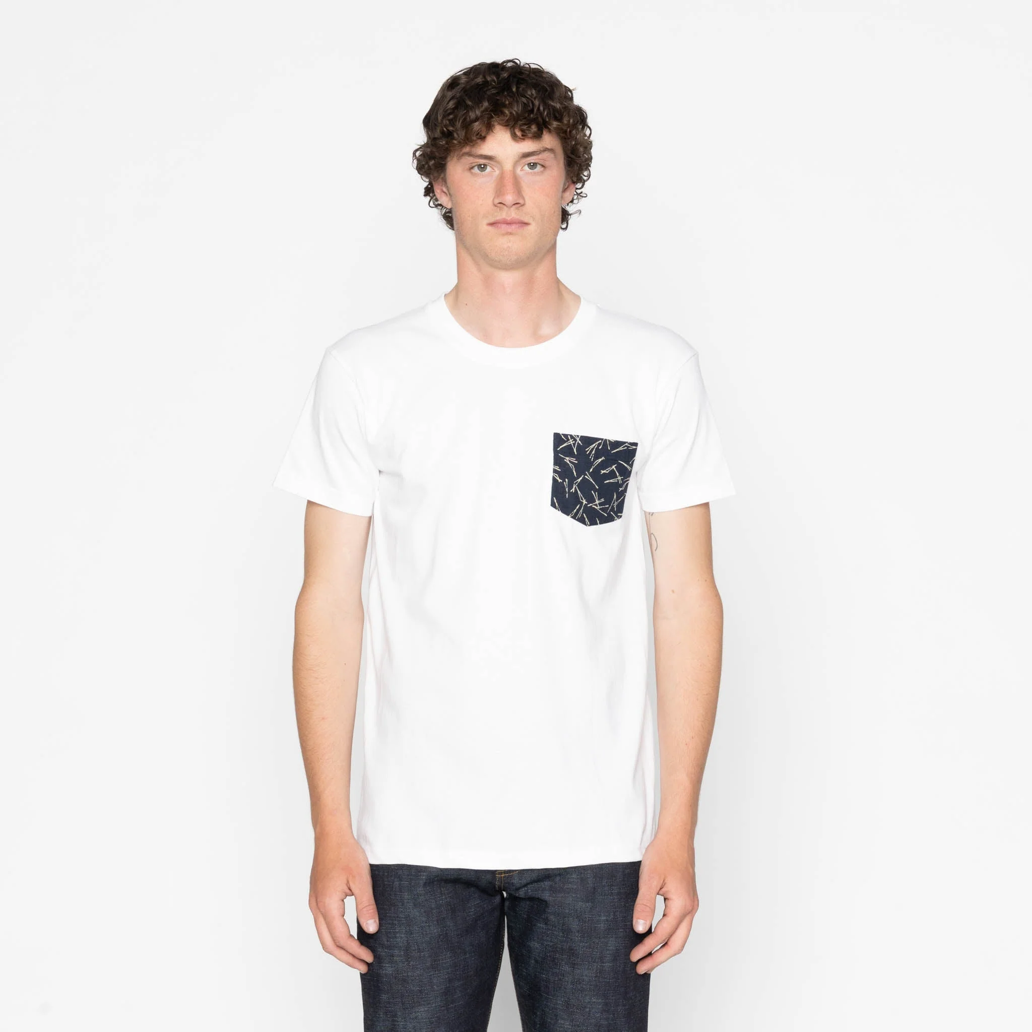 Pocket Tee - White + Matsuba Pines Needle - Indigo - Image 2