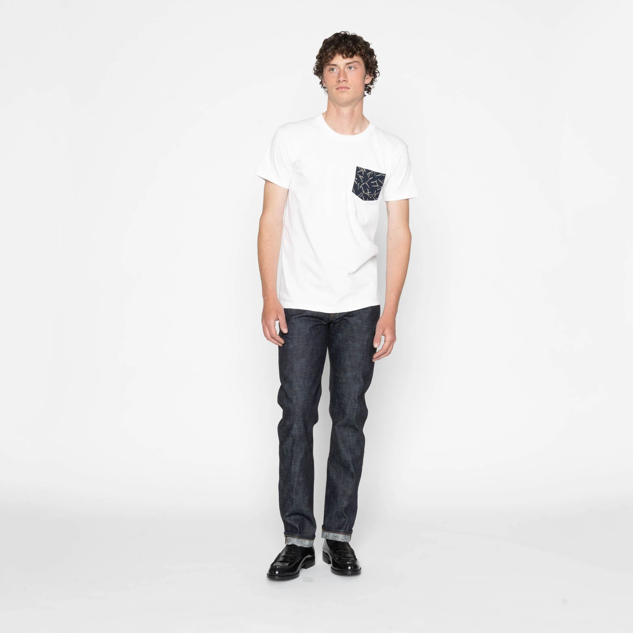 Pocket Tee - White + Matsuba Pines Needle - Indigo - Image 6