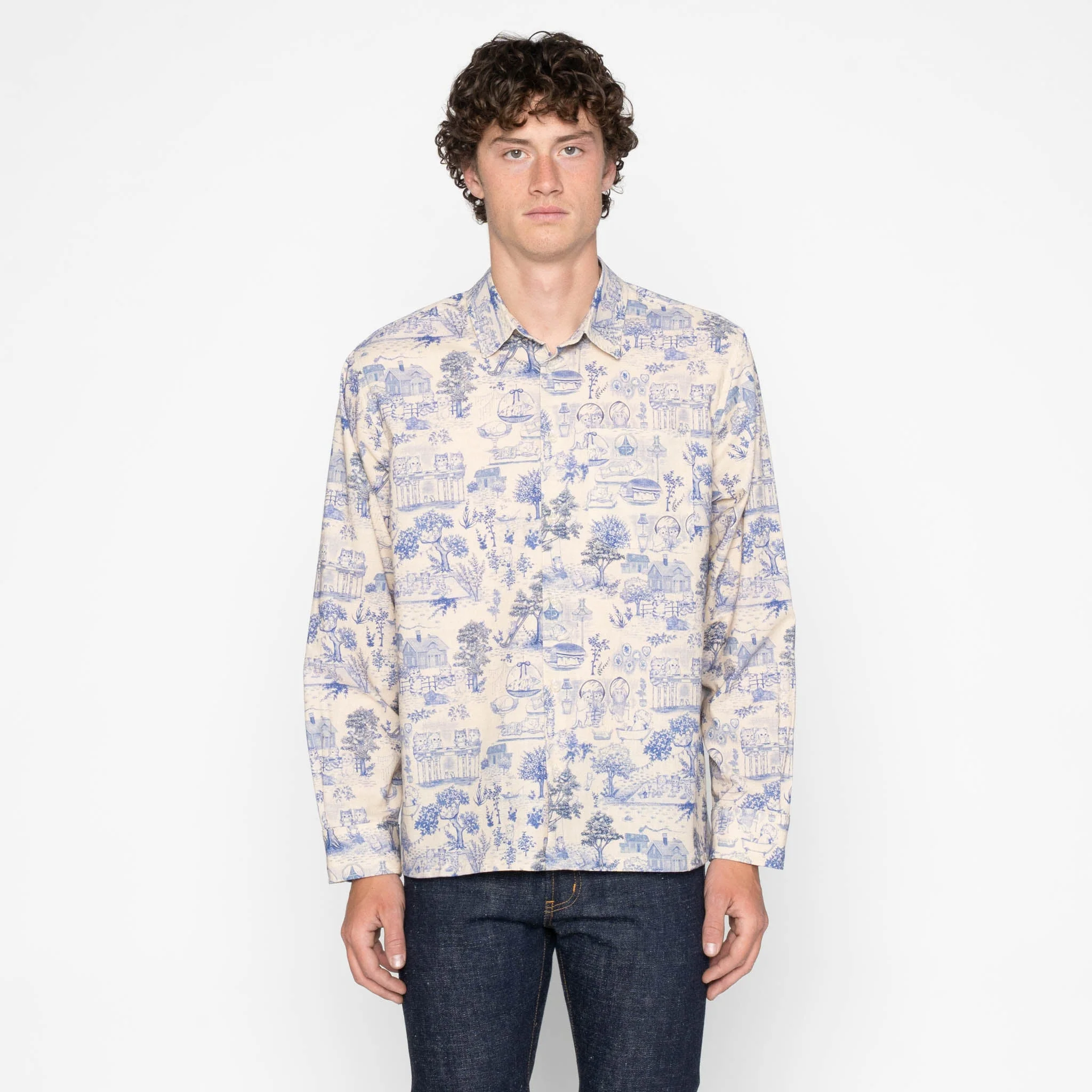 True Shirt - Linen Cats - Blue - Image 2