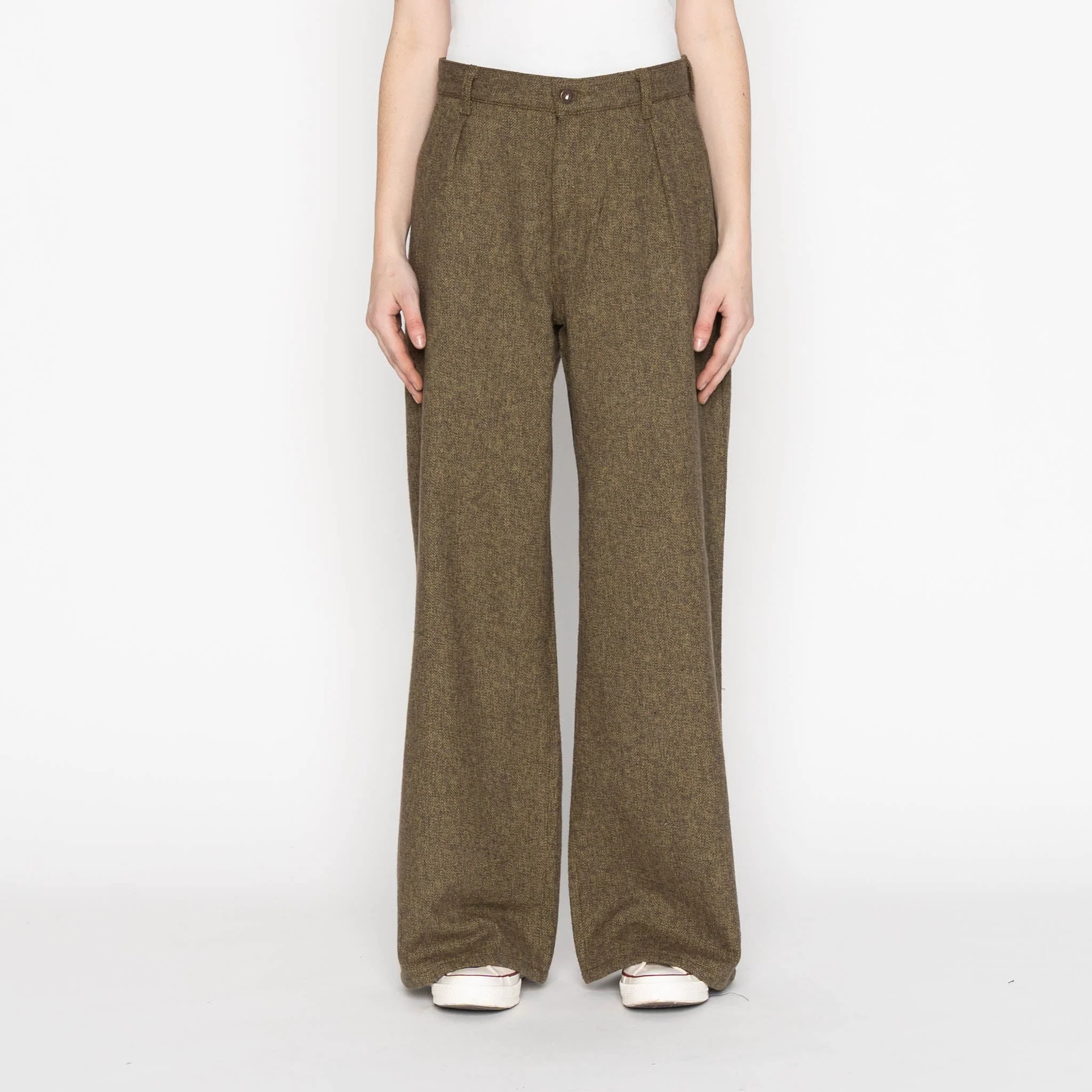 Wide Leg Trouser - Herringbone Triple Twist - Forest - Image 4