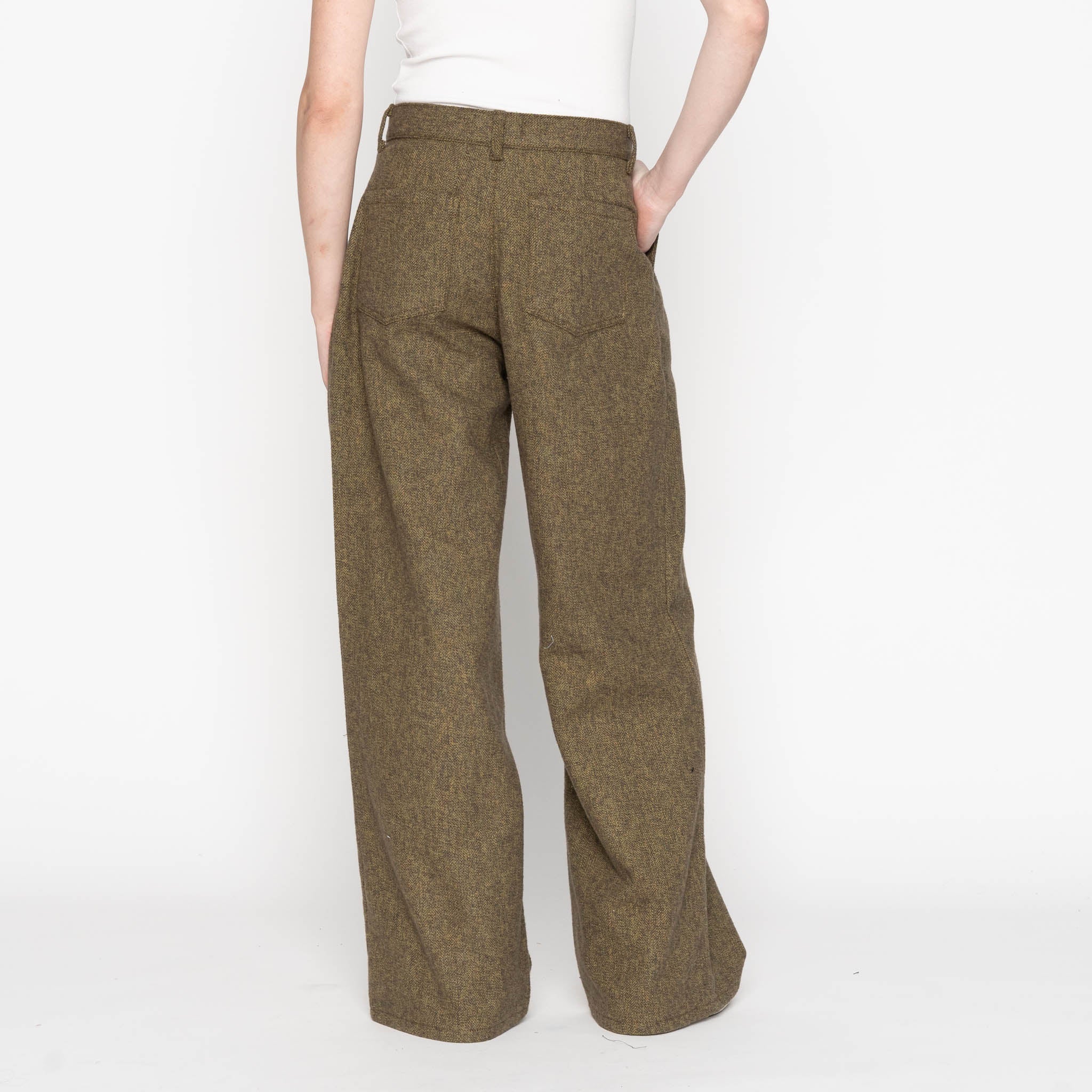 Wide Leg Trouser - Herringbone Triple Twist - Forest - Image 5