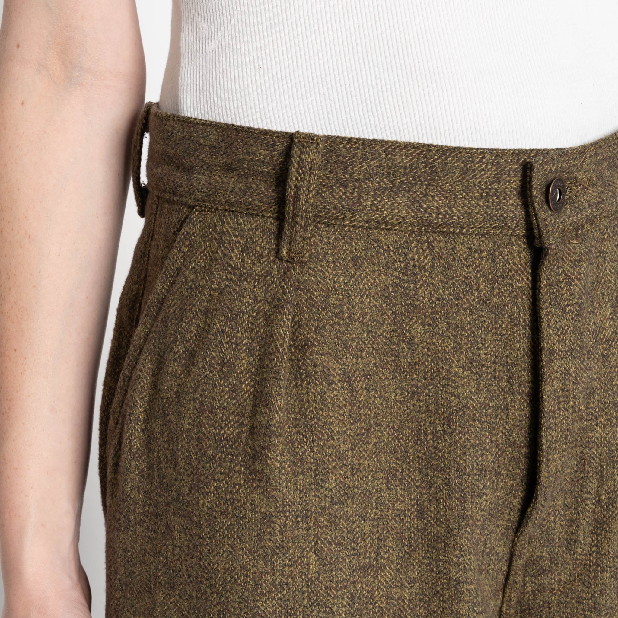 Wide Leg Trouser - Herringbone Triple Twist - Forest - Image 7